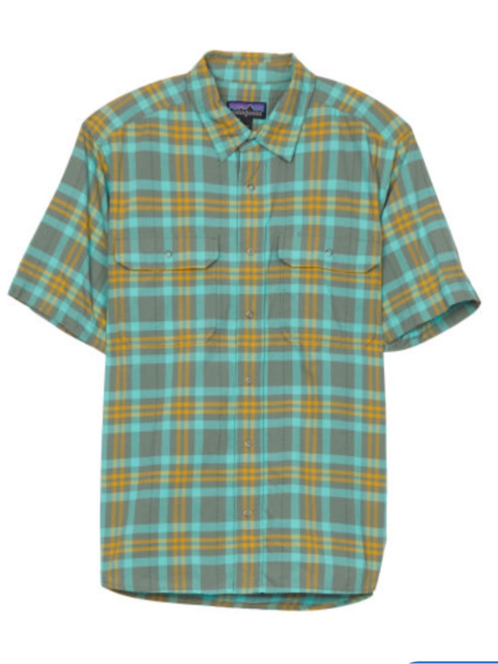 Patagonia El Ray Short-Sleeve Plaid Button-Down Shirt - Teal & Gold XL
